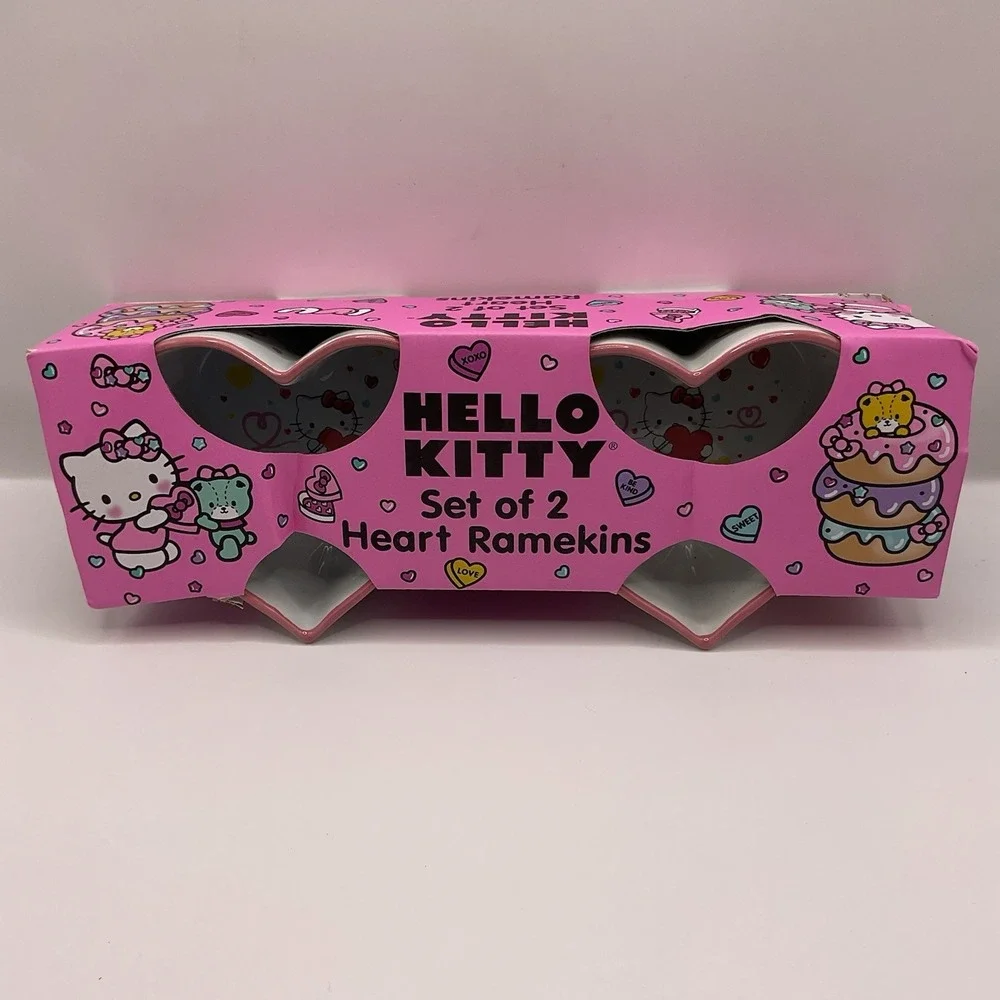 Hello Kitty by Sanrio NWT Set of 2 Heart Ramekins Dishware Oven Safe up to 400